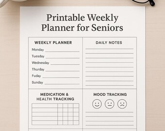 Planejador semanal para impressão para idosos – Download digital em PDF, organizador semanal simples, rastreador de humor e saúde para idosos, fácil de usar