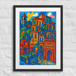 Old San Juan Framed Art with vibrant colors