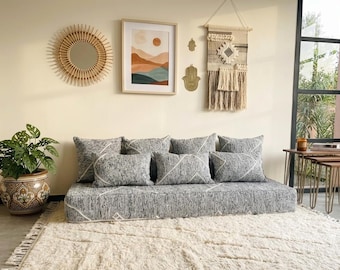 Conjunto de almofadas marroquinas feitas à mão em preto, branco e cinza, estilo boho, para sofá | sem enchimento