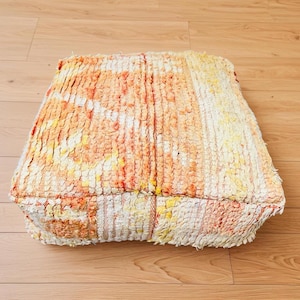 Chunky Berber Handmade Floor Pouf | Vintage Authentic Berber rug Cushion | Boho Chic Ottoman | Pouf for Living Room or Bedroom Decor