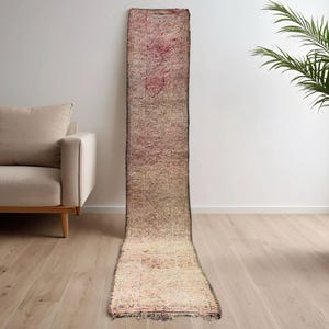 Rare Vintage Moroccan Berber Runner Rug – Handwoven Wool Hallway Carpet | Earth Tone Beni Mguild Runner 2x13 | Hallway Floor Decoration Rug