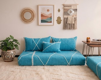 Sofá de suelo Kilim marroquí hecho a mano en color turquesa / Asientos de suelo con cojines personalizados / Sin relleno