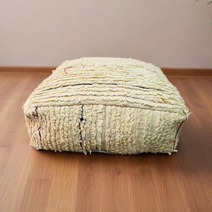 Chunky Handmade Moroccan Wool Floor Pouf | Vintage Authentic Berber rug Cushion | Boho Chic Ottoman | Pouf for Living Room or Bedroom Decor