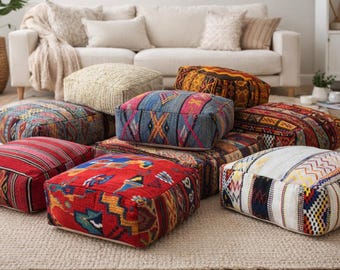 Pouf Berber Kilim in lana marocchino tessuto a mano, cuscino da pavimento / SENZA IMBOTTITURA