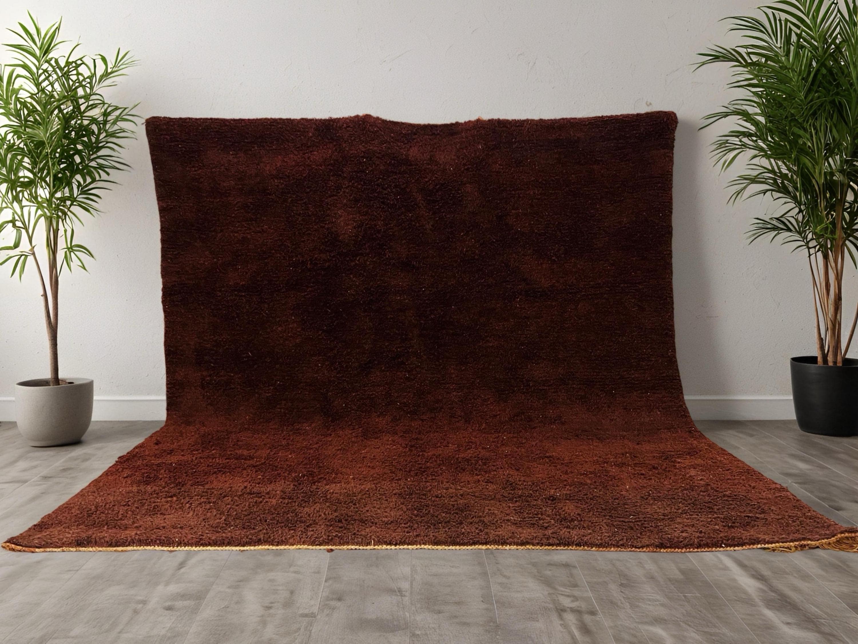 ブラウン 【モロッコラグ】新品手織りウール ナチュラルインテリア