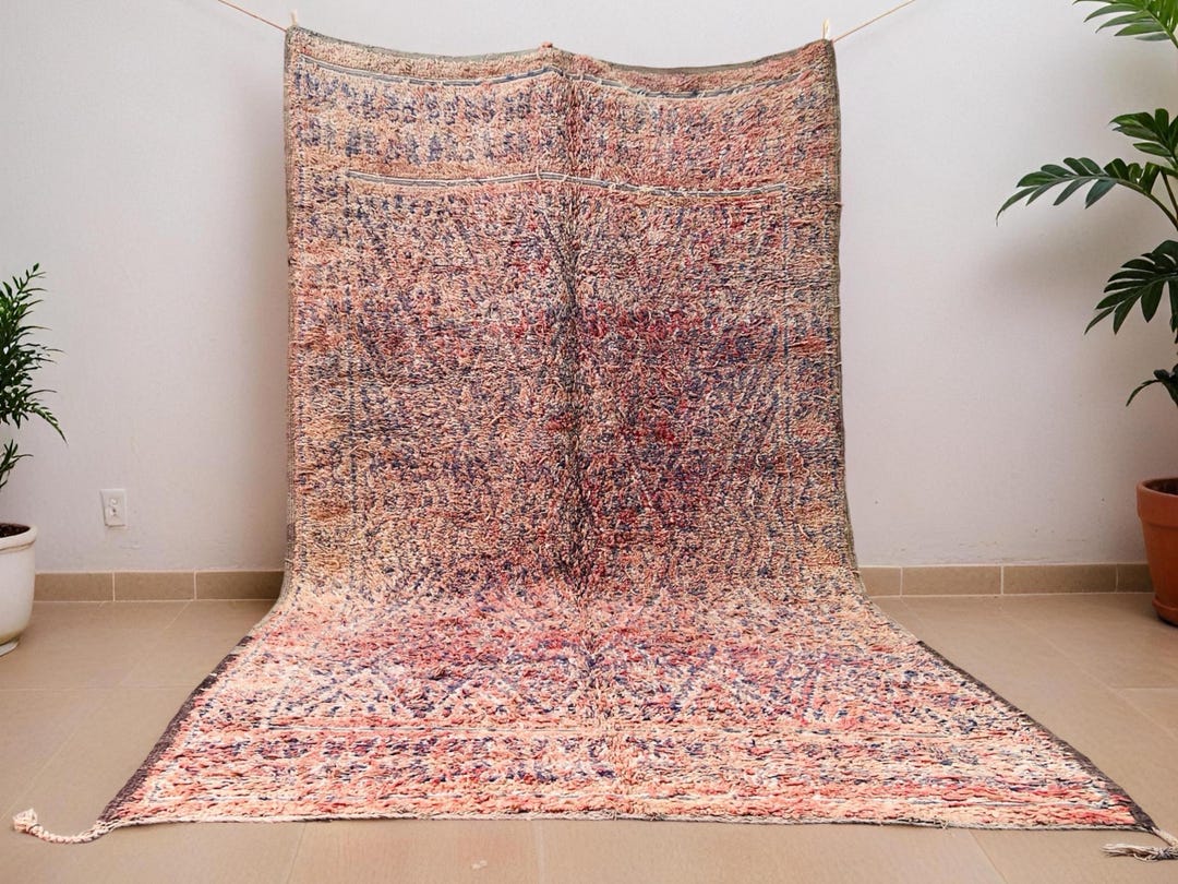 Vintage Beni Mguild Moroccan Rug: Handwoven Wool, Soft Pastel Colors, 6 ...