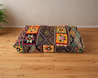 Puf marroquí de suelo, cojín bereber de lana, hecho a mano, otomano grande, asiento tribal, decoración bohemia