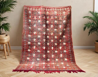 Vintage Burnt Orange Moroccan Rug: Handwoven Berber Wool Carpet (5.5 ft x 7.7 ft)
