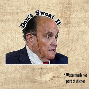 Könnte beinhalten: Ein Aufkleber mit einem Mann und dem Text "Don't Sweat It" über seinem Kopf.
