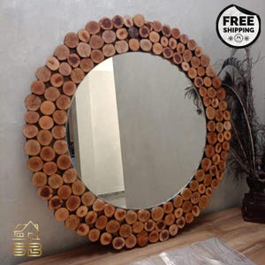 miroir en bois fait main, décor a la maison, artisanat marocain