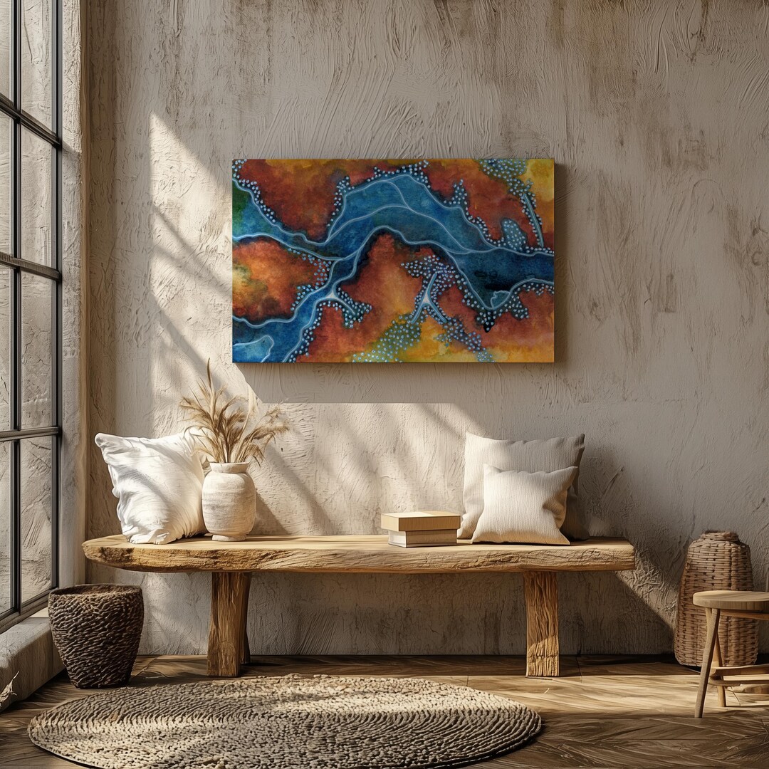Abstract River Landscape Canvas Print: Modern Blue Orange Wall Art - Etsy