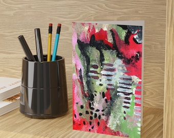 Abstract Art Greeting Card Set: Red & Green Handcrafted Stationery