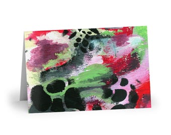 Abstract Art Greeting Card: Bold Green Red Black Note Card