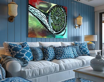 Green Spiral Abstract Canvas Print: Modern Botanical Wall Art