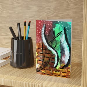 Conjunto de cartões de felicitações abstratos terrosos, pintura com textura de tijolo vermelho e verde, arte de notas contemporânea moderna, pacote com 1 ou 10 peças, interior em branco