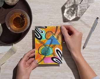 Kandinsky Style Abstract Greeting Card: Geometric Art Stationery Set