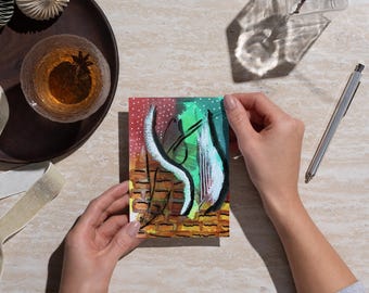 Earthy Abstract Brushstroke Greeting Card: Red Green Modern Art (Digital Download, 4x6 & 5x7")