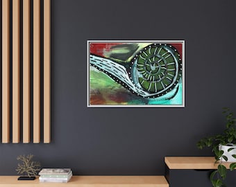 Framed Abstract Spiral Canvas Art: Earth Tone Green Modern Decor