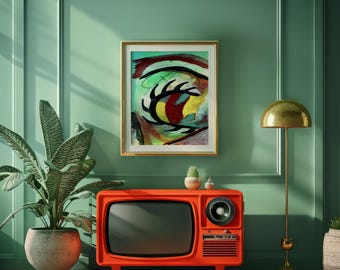 Eye of Motion Abstract Art Print: Gouache Painting, Modern Color Decor (Digital Download