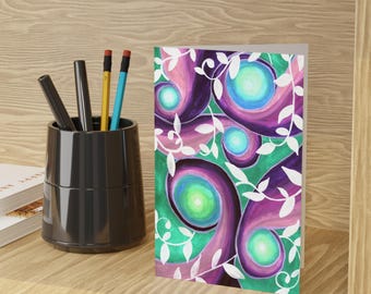 Abstract Floral Greeting Card: Purple Green Botanical Art - 4"x6" Blank Stationery