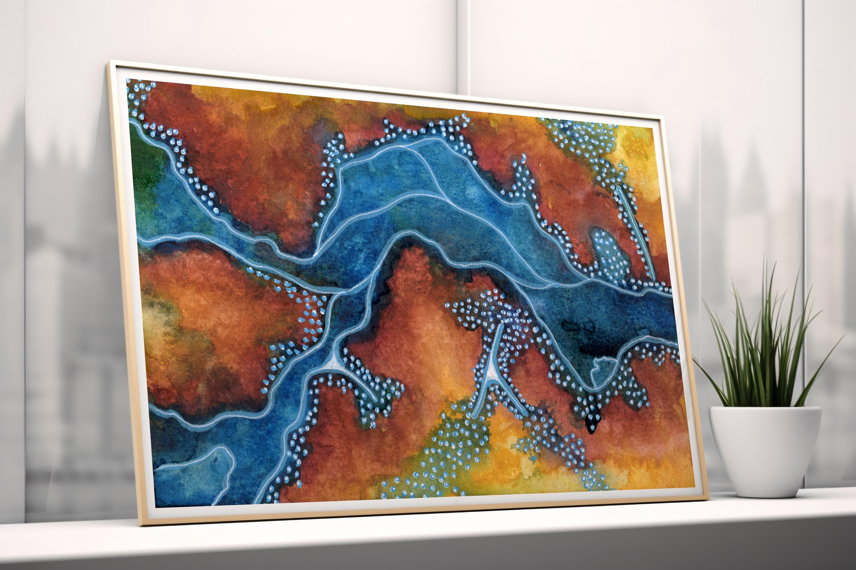 Abstract Topographic River Map Art Print: Earth Tone Watercolor ...