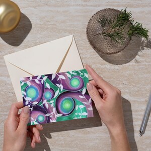 Botanische Swirl digitale Grußkarte, abstrakte grün lila Druckbare Kunst, Natur inspiriert Briefpapier, Instant Download, 4 "x6" und 5"x7"