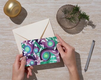 Botanical Swirl Greeting Card: Green Purple Abstract Art (4x6 & 5x7 Digital Download)
