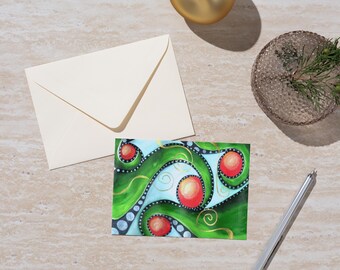 Abstract Floral Greeting Card, Spring Red Orange Green (Digital Download)
