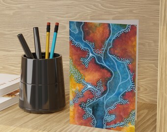 Abstract River Art Card: Earth Tone Stationery, Blank Inside