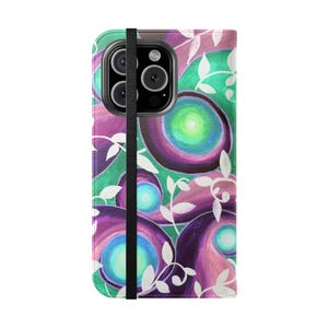 Floral Abstrakt Geldbörse Handyhülle: Lila Grün Botanische Folio