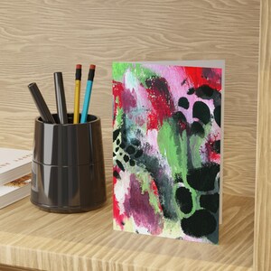 Bold Abstract Greeting Card, Green Red Black Art Note Card, Modern Expressive Stationery Set, Blank Inside, Handmade Gift Idea
