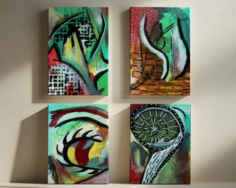 Abstract Expressionist Downloadable Print Collection in Turquoise, Magenta, Yellow, & Black 2:3 Aspect Ratio Contemporary Printable Wall Art