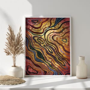 Abstrakter Kunstdruck in Erdtönen Organische Linien und Kaffee-inspirierte Konturen gerahmte Leinwand-Wandkunst