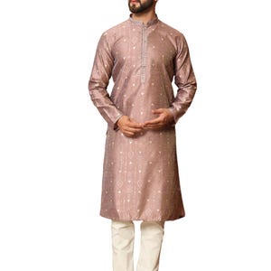 Men&#39;s Jacquard Kurta: Twilight Mauve Embroidered Ethnic Wear