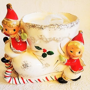 Trenó de Natal vintage autêntico Napco com duendes, o original dos anos 1950!
