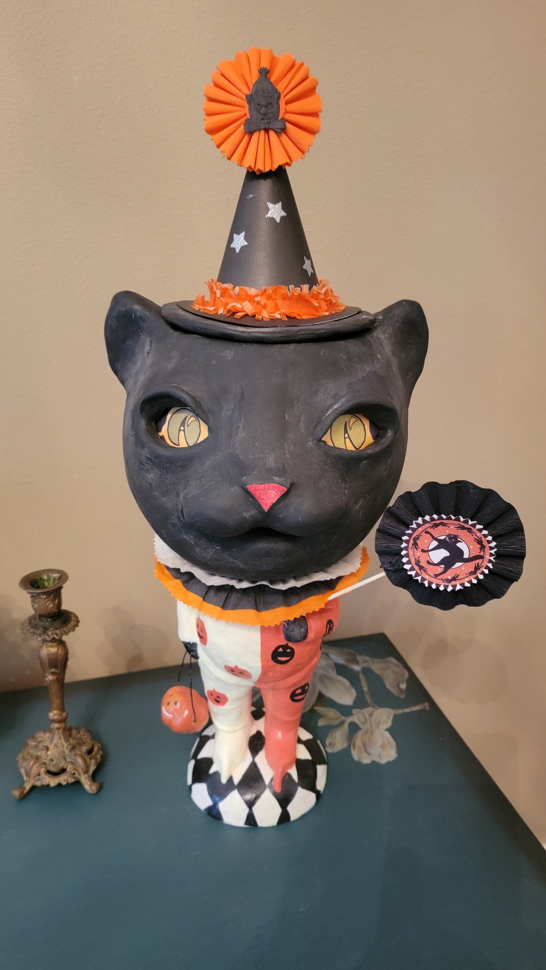 Vintage Style Paper Mache Halloween Black Cat Lantern Spooky 2 Ft Vintage Style Paper Mache Halloween Black Cat Lantern Spooky 2 Ft
