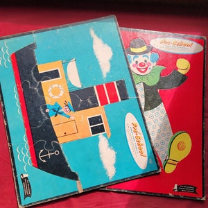 Vintage Whitman Childrens Cardboard Tray Puzzles Boat & Clown