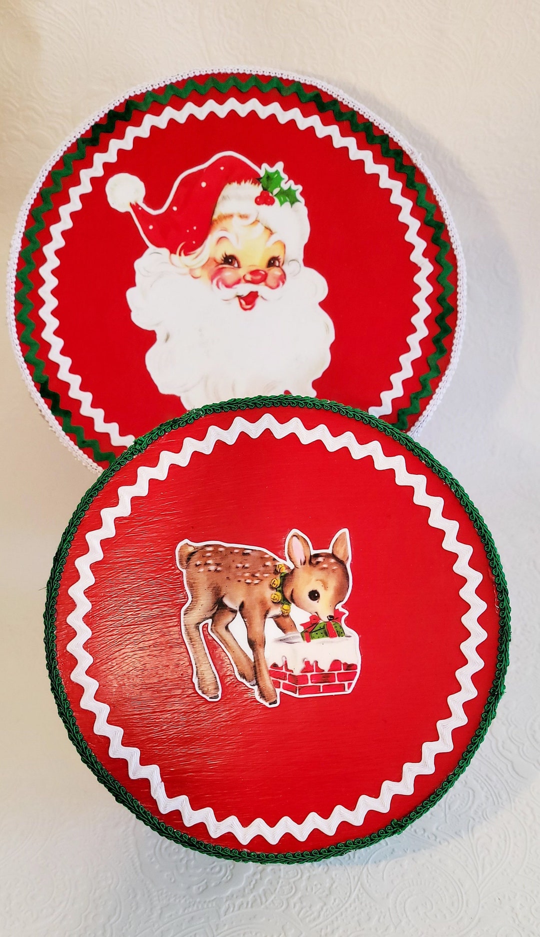 Vintage Christmas Hat Boxes Large and Medium Set Antique Gift Etsy