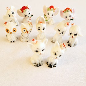 Vintage Napco Miniatute Gatos Cães Corujas e Ratos Conjuntos Raro HTF