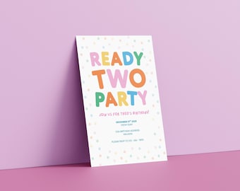 Colourful 'Ready TWO Party' 2nd Birthday Invitation – Editable Template