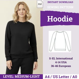 Modello per felpa con cappuccio da donna / Modello PDF per felpa / Modello per cucire felpa con cappuccio / Modello per felpa / Modello per felpa comoda / Modello Raglan /