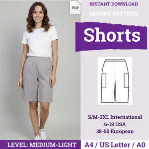 Women Shorts Pattern | Shorts Sewing Pattern PDF | Comfy Shorts with Pockets | Knee-Length Shorts Sewing Pattern | Beginner Shorts Pattern |