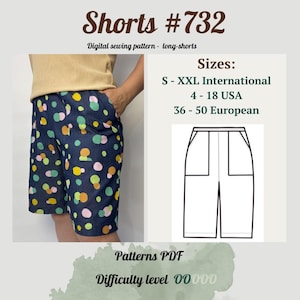 Knee-Length Semi-Loose Shorts with Front Patch Pockets | Women Shorts Pattern | Shorts Sewing Pattern PDF | | Beginner Shorts Pattern |