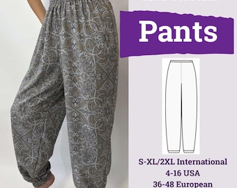 Harem Pants Sewing Pattern PDF | Loose Pants Sewing Pattern | Loose Fit Aladdin Pants | Digital Download | Pants Pattern Beginner |
