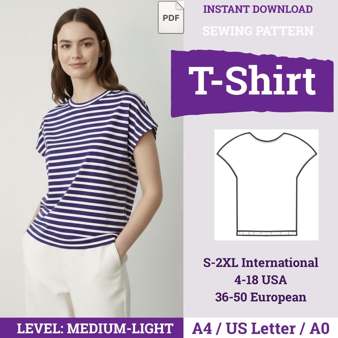T-shirt Sewing Pattern PDF | T-shirt Women's Sewing Pattern | Basic T ...