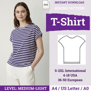 Patrón de costura de camiseta PDF / Patrón de costura de camiseta para mujer / Patrón de costura de camiseta básica / Patrón de camiseta oversize / Patrón de camiseta /