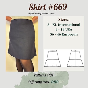 Skirt pattern | A-line skirt pattern |  Knee-length skirt pattern PDF | Simple skirt pattern | Women&#39;s pattern | Beginner Skirt Pattern |