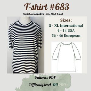 T-shirt naaipatroon dames | Losvallend gebreid T-shirt naaipatroon pdf | T-shirtpatroon met raglanmouwen | Oversized T-shirt |