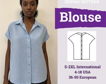 Naaipatroon blouse | Naaipatroon overhemd | Patroon overhemd met knoopsluiting | Casual overhemd | Naaipatroon dames | Digitale download |Toppatroon