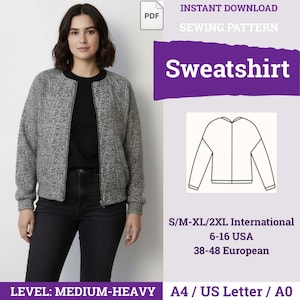 Zip Up Sweatshirt Pattern | Women Sweatshirt Pattern| Women Sewing Pattern | Zip Jacket Pattern | Oversized Zipper Sweatshirt Pattern |